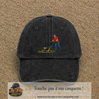 Casquette baseball Noir délavé 100% coton avec motif Jardinier avec tondeuse 7 cm - image principale