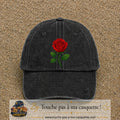 Casquette baseball Noir délavé 100% coton avec motif Fleur de rose 7 cm - image principale