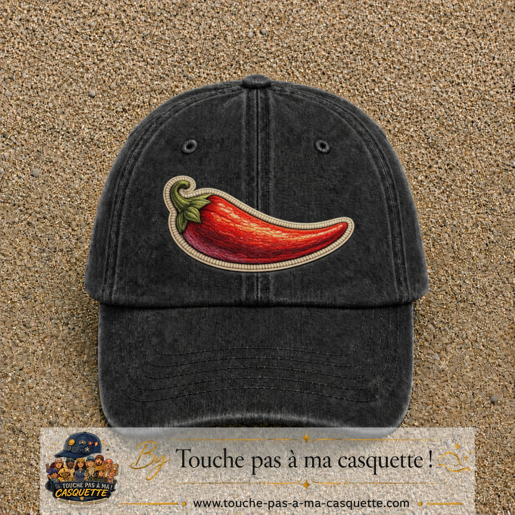 Casquette Noir délavé motif Piment piquant 7 cm - vue principale