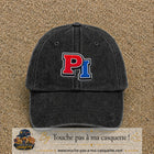 Casquette Noir délavé 100% coton avec motif Initiales PI rouge et bleu 7 cm - image principale
