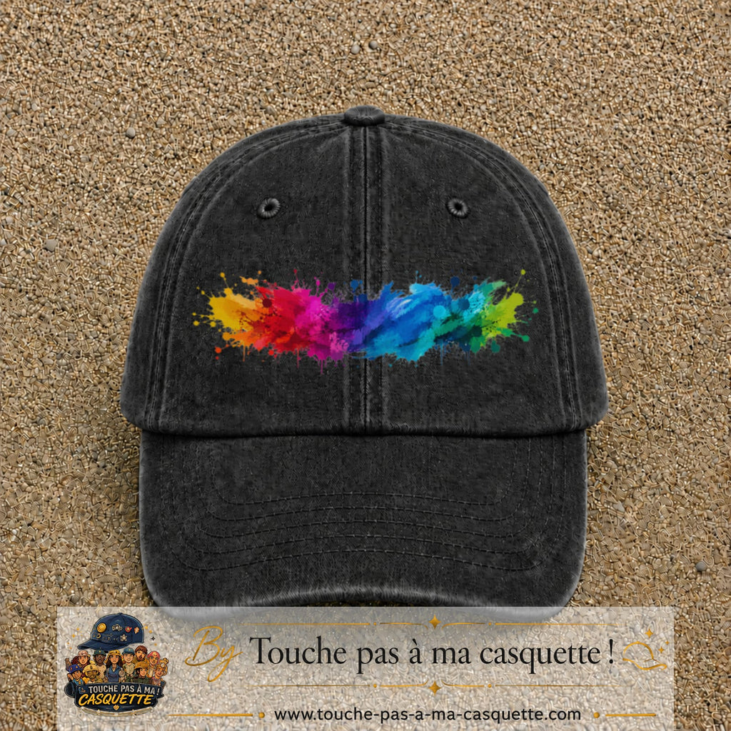 Casquette baseball Noir délavé 100% coton avec visuel Éclaboussure peinture 7 cm - image produit principale