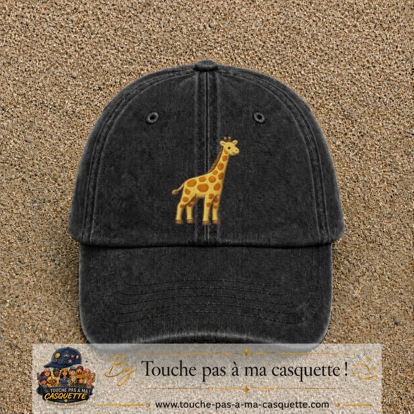 Casquette Noir délavé motif Girafe 7 cm - vue principale