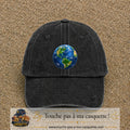Casquette baseball Noir délavé 100% coton avec visuel Planète Terre réaliste 7 cm - image produit principale