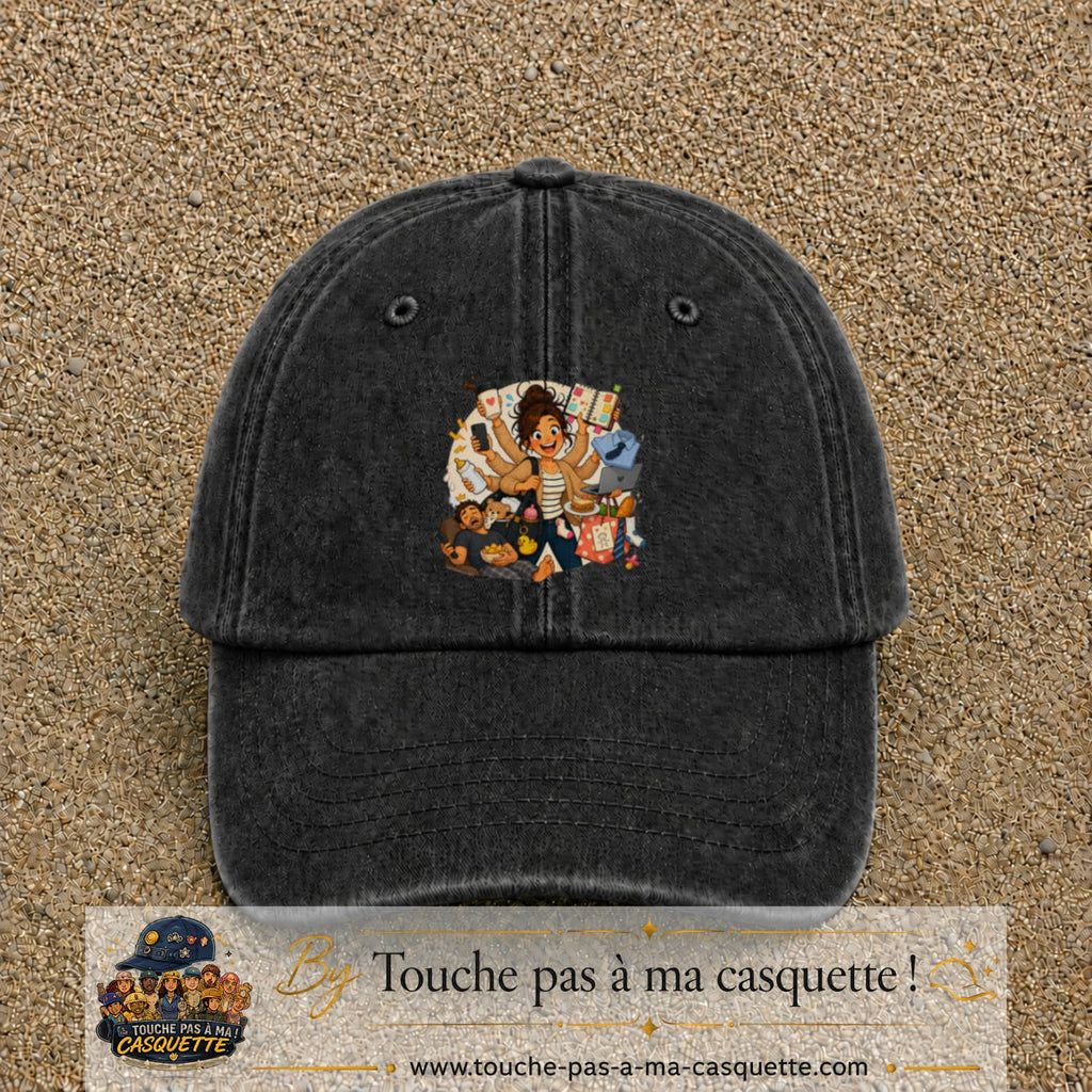 Casquette baseball Noir délavé 100% coton avec visuel Maman multitâche 7 cm - image produit principale