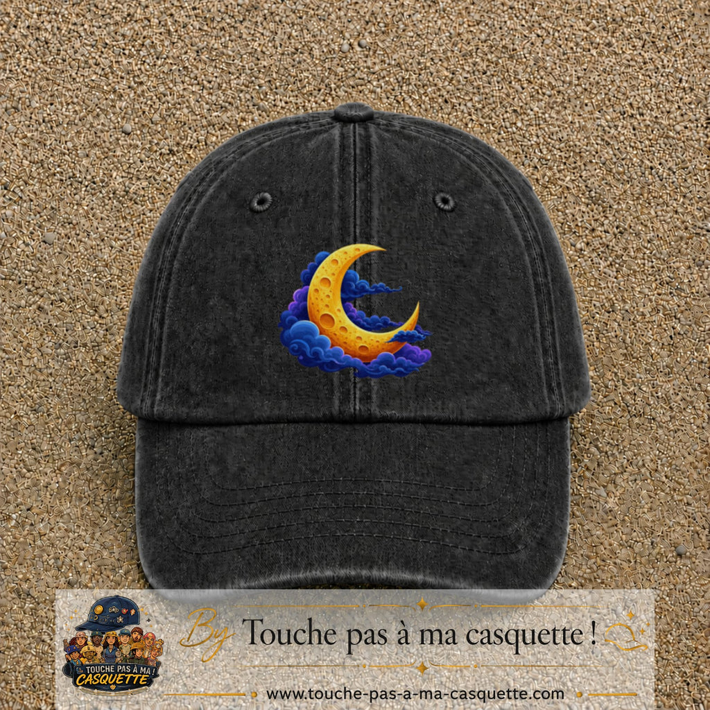 Casquette baseball Noir délavé 100% coton avec motif Lune croissant 7 cm - image principale