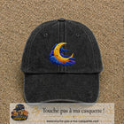 Casquette baseball Noir délavé 100% coton avec motif Lune croissant 7 cm - image principale