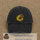 Casquette Noir délavé motif Tournesol avec papillons 7 cm - vue principale