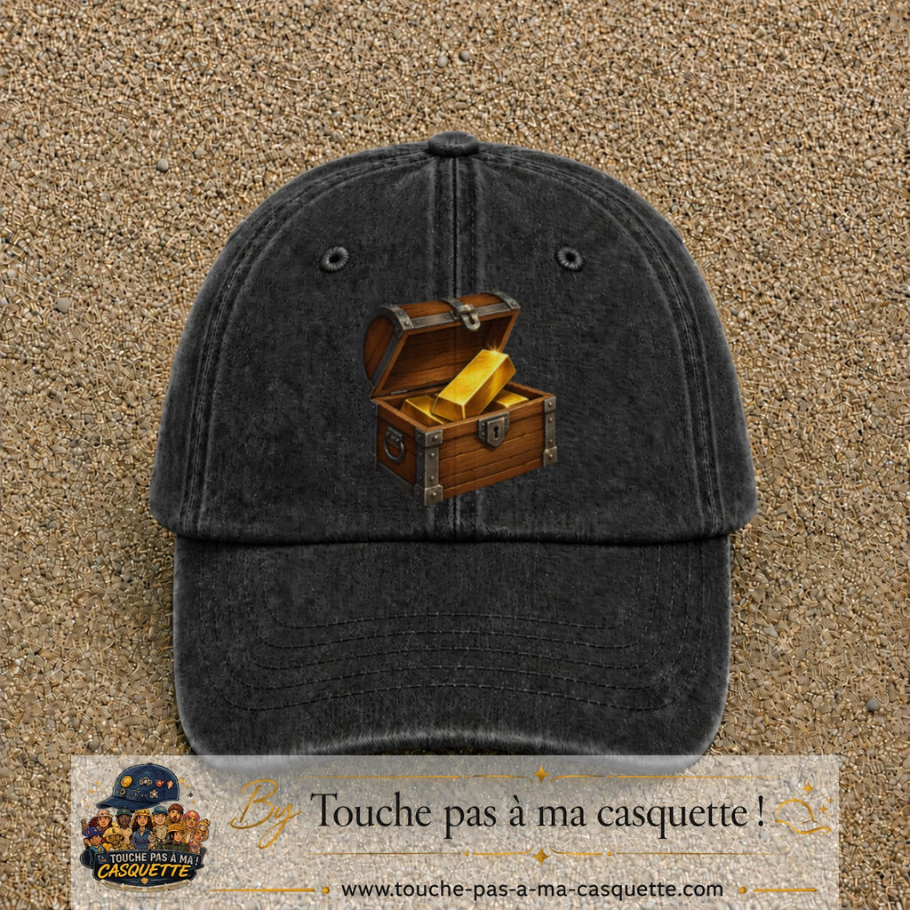 Casquette baseball Noir délavé 100% coton avec motif Coffre au trésor 7 cm - image principale