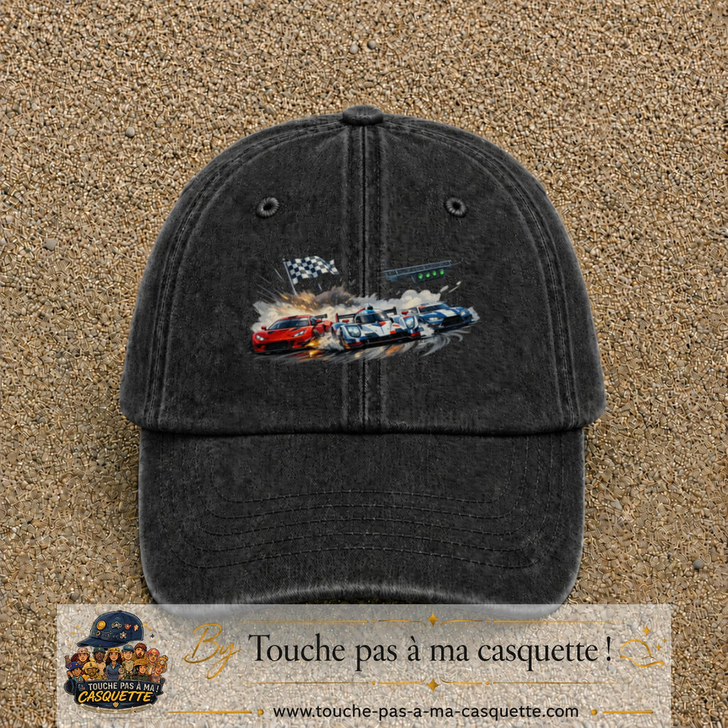 Casquette baseball Noir délavé 100% coton avec motif Voitures de course 7 cm - image principale