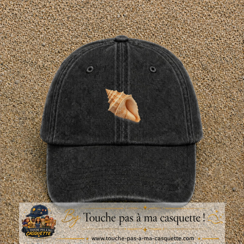 Casquette baseball Noir délavé 100% coton avec visuel Coquillage marin 5 cm - image produit principale
