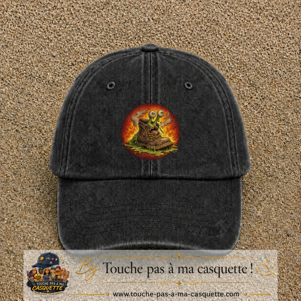 Casquette baseball Noir délavé 100% coton avec visuel Chaussure monstre 7 cm - image produit principale
