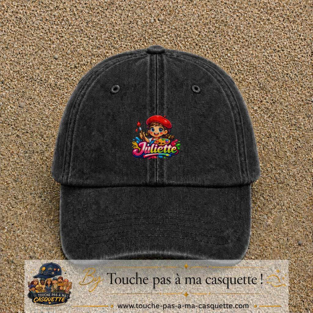 Casquette baseball Noir délavé 100% coton avec motif Juliette 3 cm - image principale