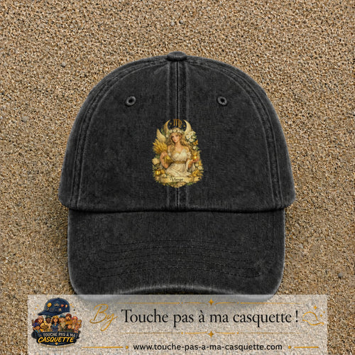 Casquette baseball Noir délavé 100% coton avec motif Vierge astrologique 7 cm - image principale