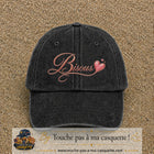 Casquette baseball Noir délavé 100% coton avec visuel Bisous cœur 7 cm - image produit principale