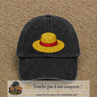 Casquette baseball Noir délavé 100% coton avec motif Chapeau de paille 7 cm - image principale