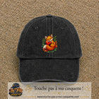 Casquette baseball Noir délavé 100% coton avec motif Renard au cœur 7 cm - image principale