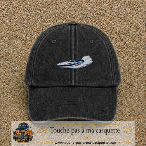 Casquette baseball Noir délavé 100% coton avec motif Bateau rapide 7 cm - image principale