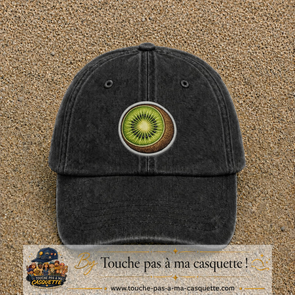 Casquette Noir délavé motif Kiwi frais 7 cm - vue principale