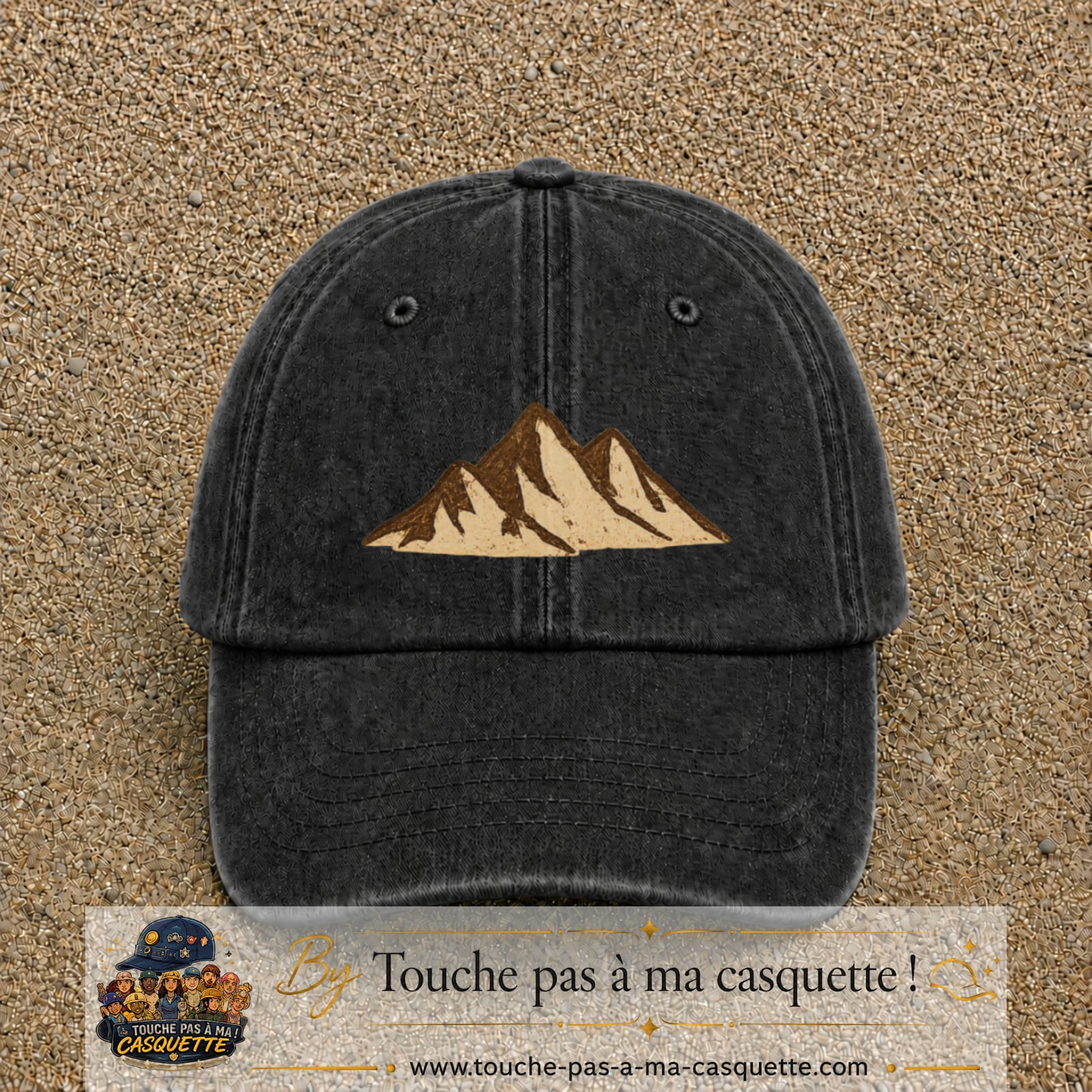 Casquette Noir délavé 100% coton avec motif Montagnes bohèmes 5 cm - image principale