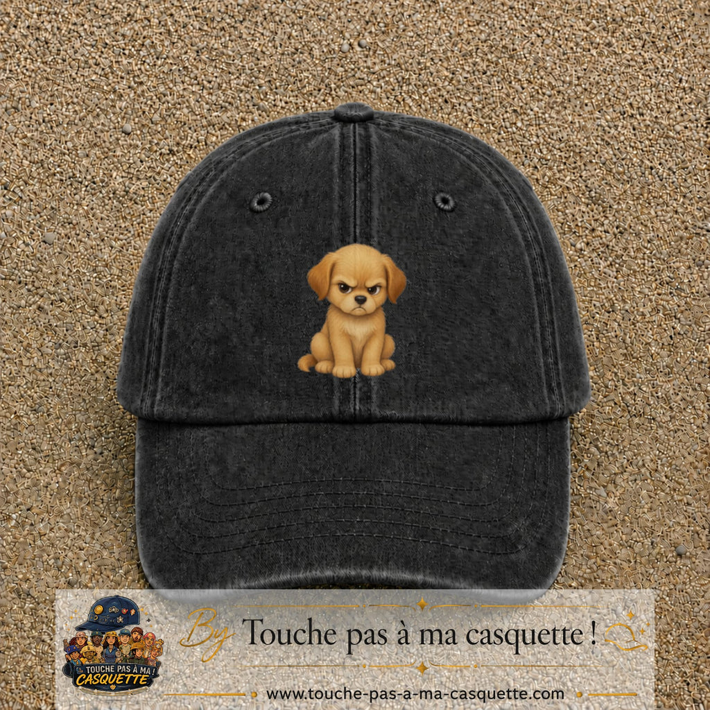 Casquette baseball Noir délavé 100% coton avec motif Chiot boudeur 7 cm - image principale