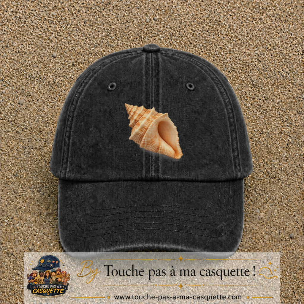 Casquette baseball Noir délavé 100% coton avec visuel Coquillage marin 7 cm - image produit principale