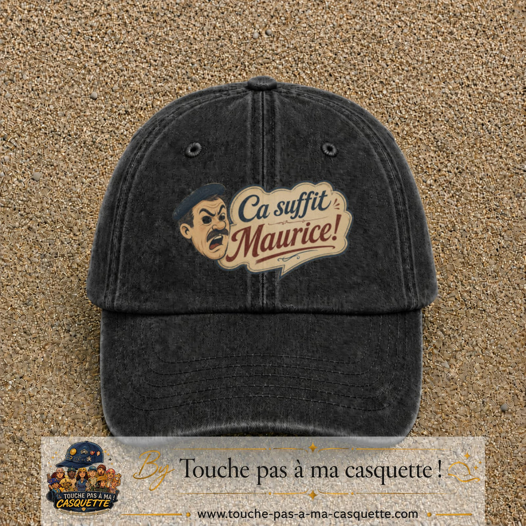 Casquette baseball Noir délavé 100% coton avec visuel Ça suffit Maurice avec personnage 7 cm - image produit principale