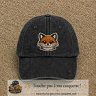 Casquette Noir délavé motif Renard kawaii 7 cm - vue principale
