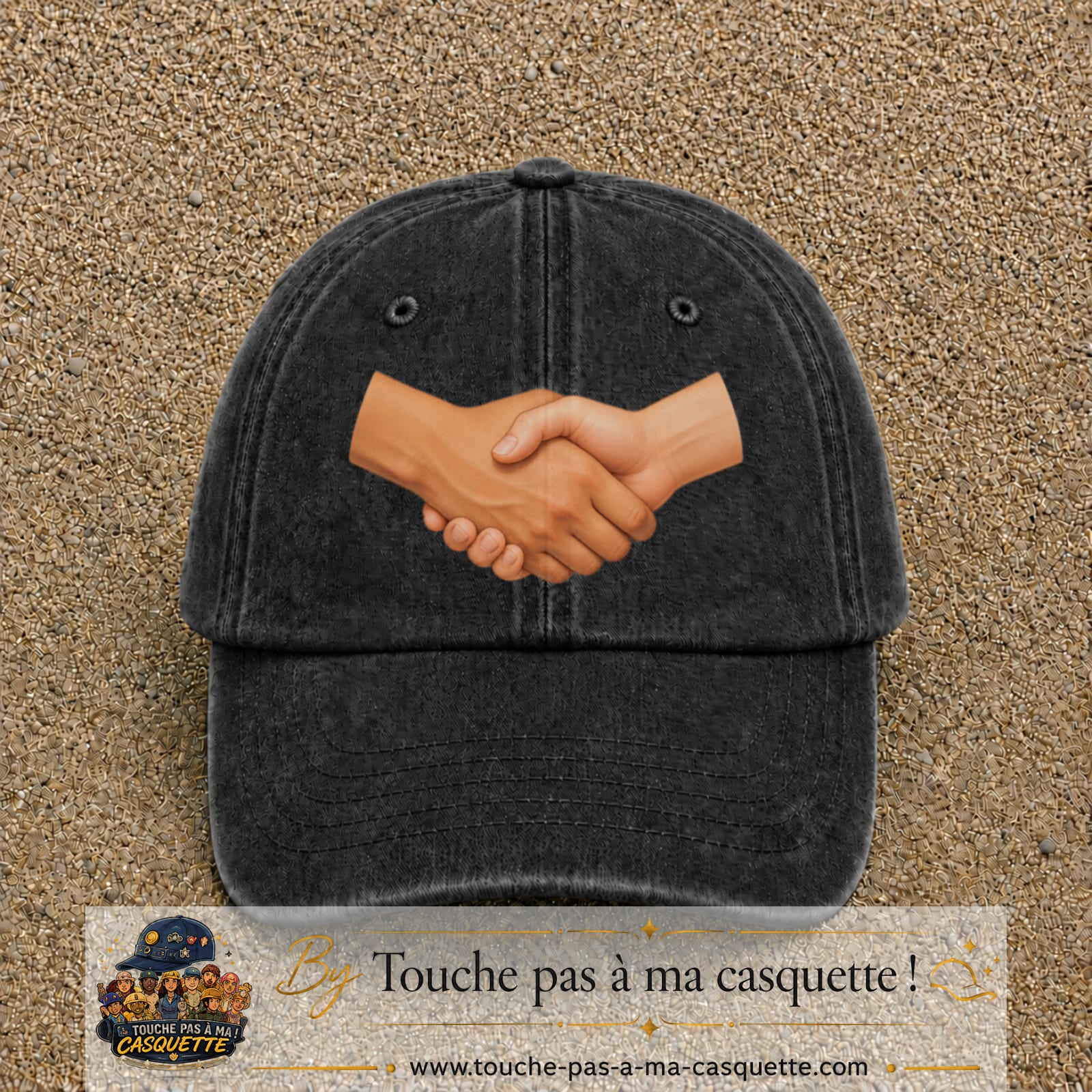 Casquette Noir délavé 100% coton avec motif Poignée de main 7 cm - image principale