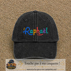 Casquette baseball Noir délavé 100% coton avec visuel Prénom Raphaël coloré 7 cm - image produit principale