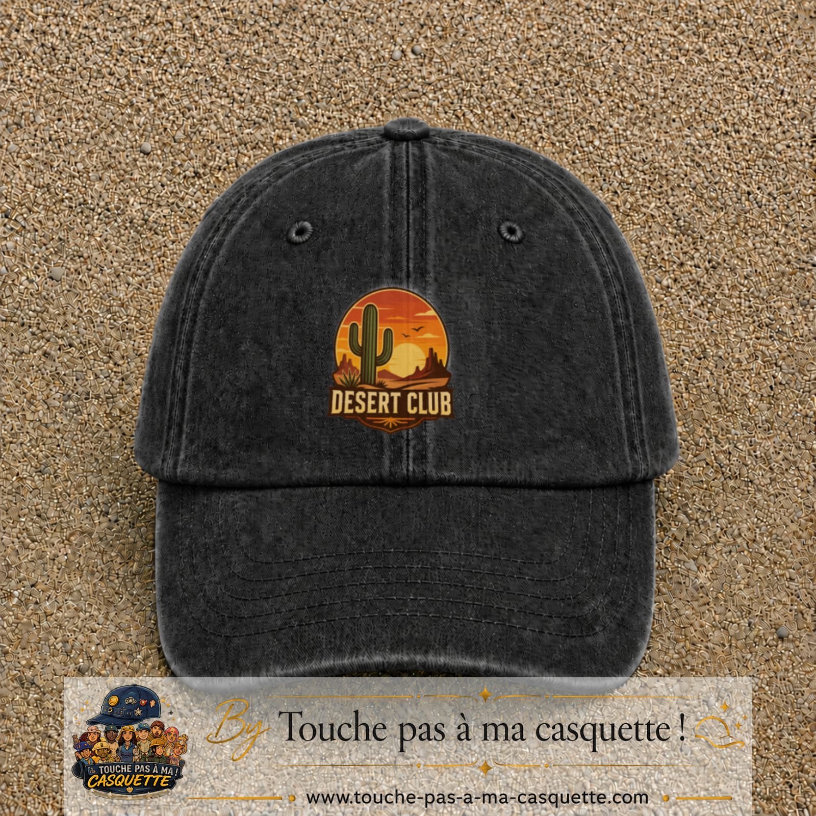 Casquette Noir délavé 100% coton avec motif Desert Club cactus 7 cm - image principale