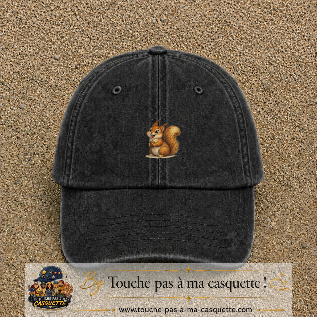 Casquette baseball Noir délavé 100% coton avec visuel Écureuil 7 cm - image produit principale