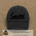 Casquette baseball Noir délavé 100% coton avec visuel Chat noir couché 7 cm - image produit principale