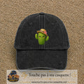 Casquette baseball Noir délavé 100% coton avec visuel Cactus kawaii chapeau 7 cm - image produit principale