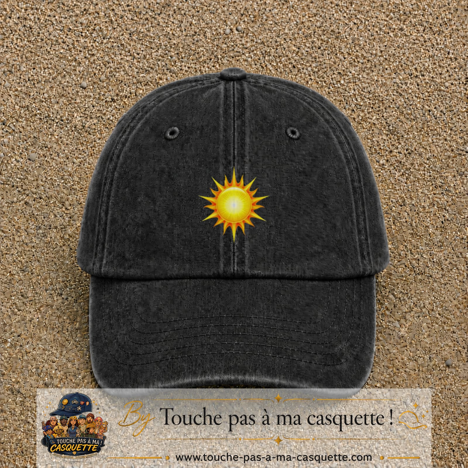 Casquette baseball Noir délavé 100% coton avec motif Soleil rayonnant 5 cm - image principale