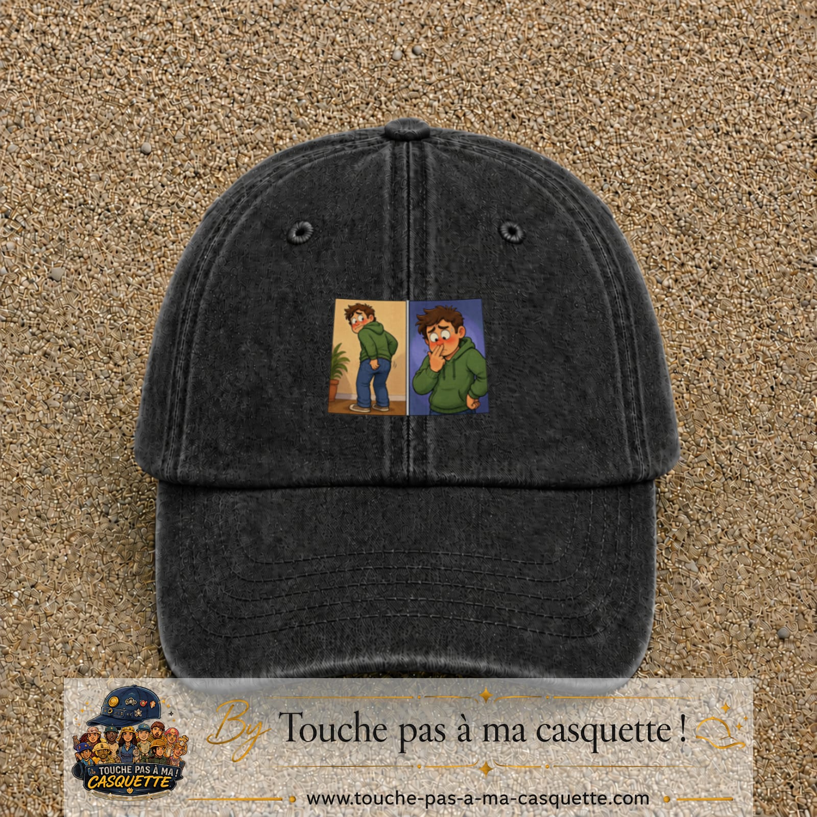 Casquette baseball Noir délavé 100% coton avec visuel Humour odeur 5 cm - image produit principale