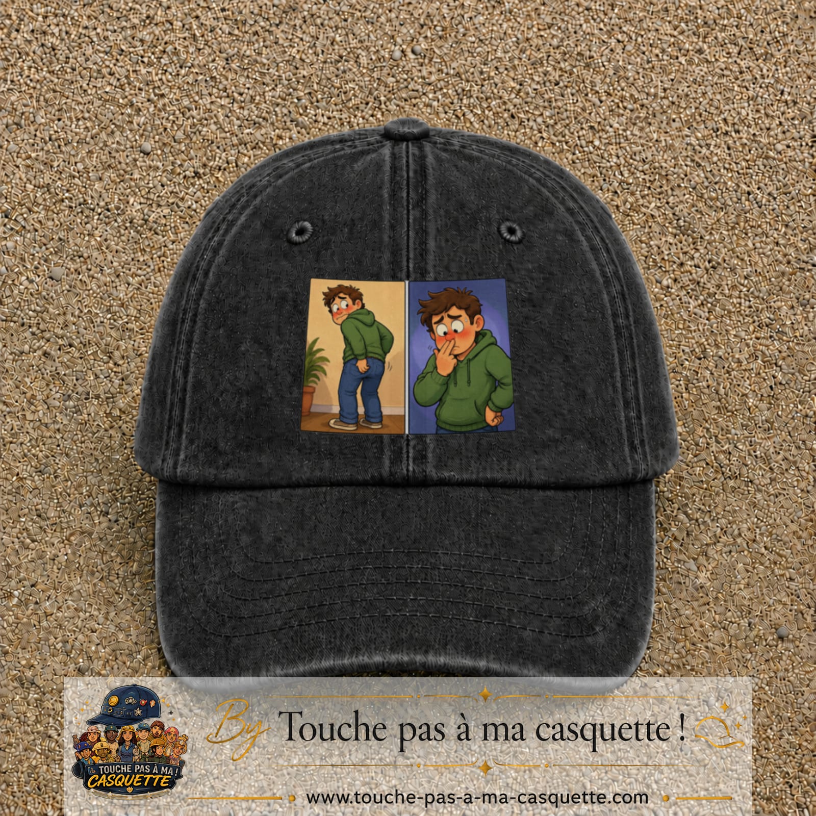 Casquette baseball Noir délavé 100% coton avec visuel Humour odeur 7 cm - image produit principale
