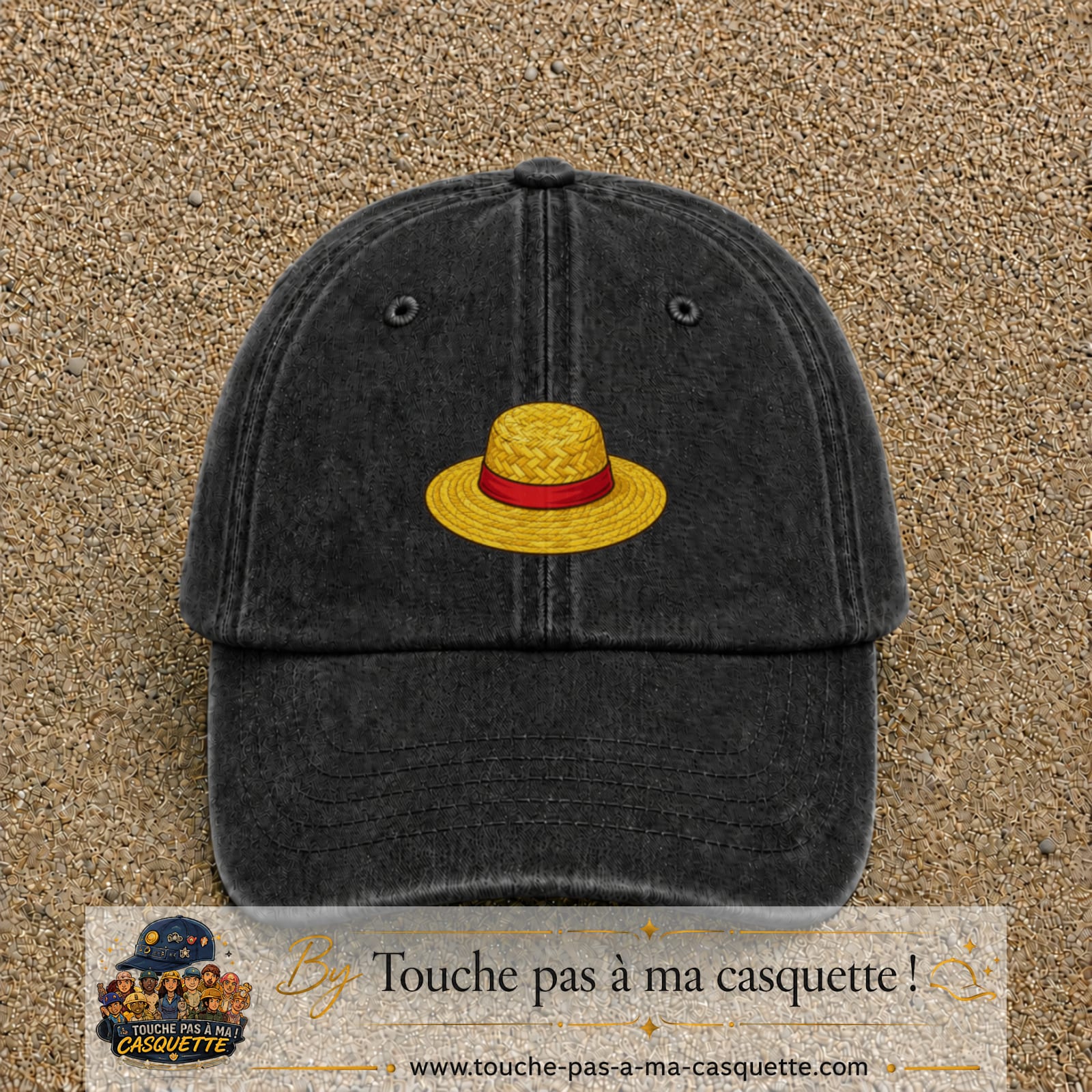 Casquette baseball Noir délavé 100% coton avec motif Chapeau de paille 3 cm - image principale