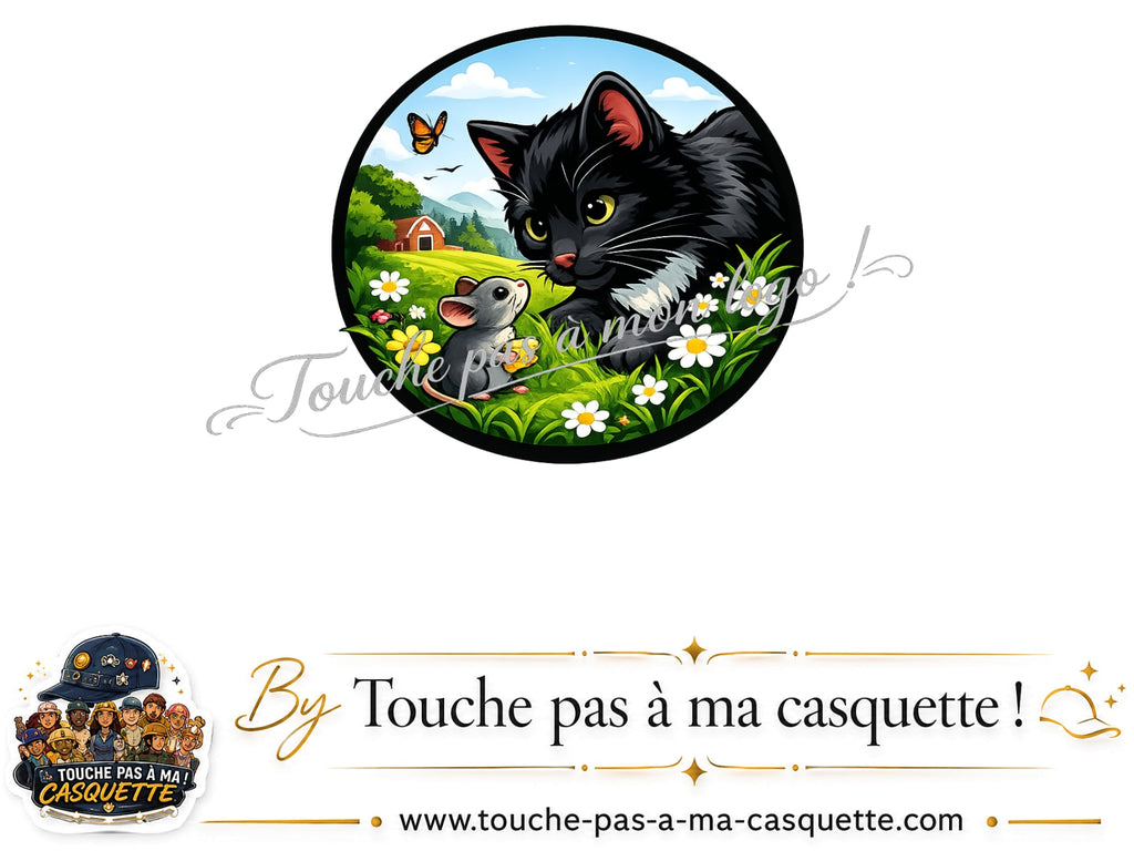 Logo logo410 / motif Chat noir et souris utilisé sur la casquette 7 cm
