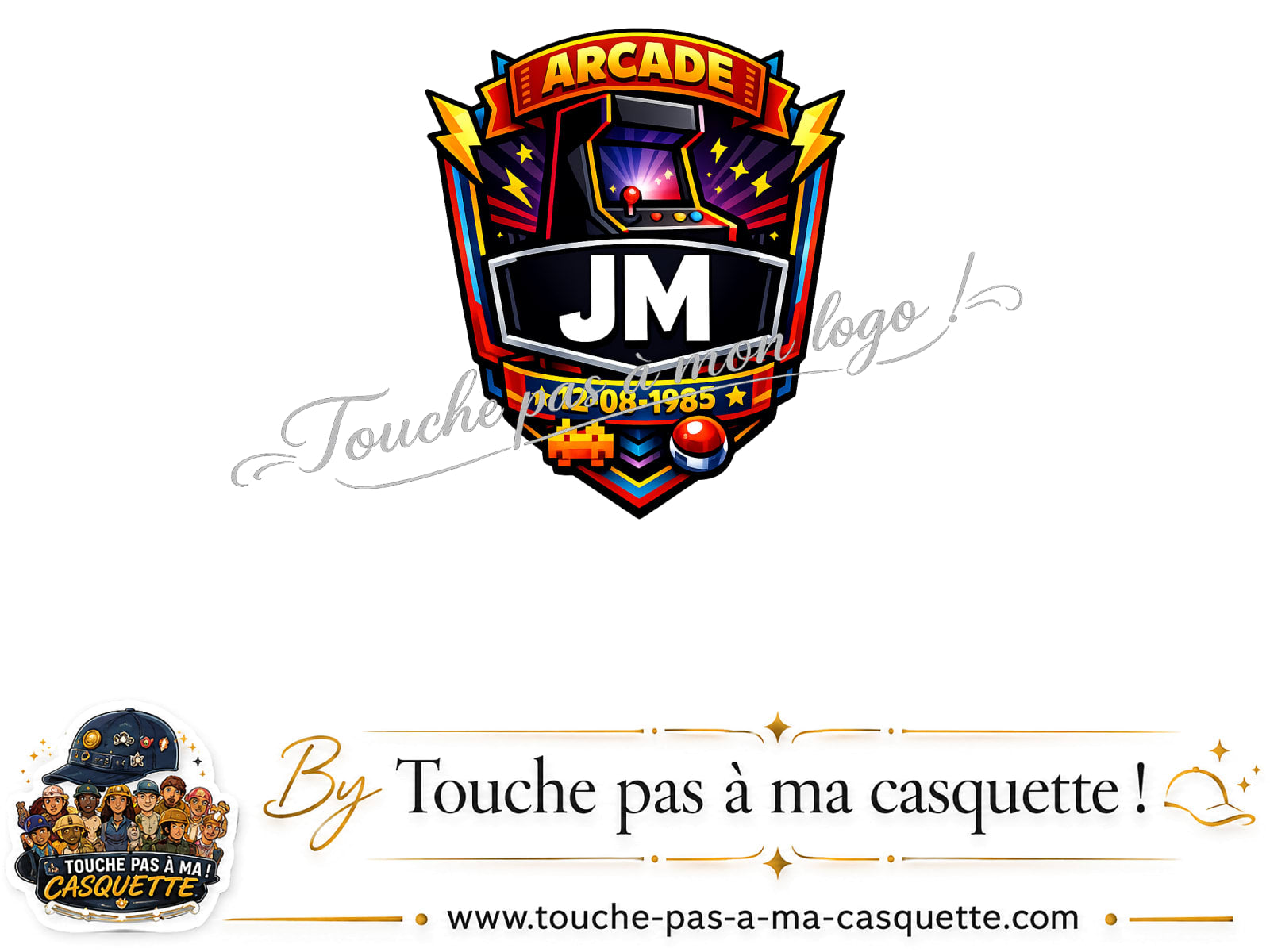 Visuel source Badge arcade JM rétro pour casquette personnalisée