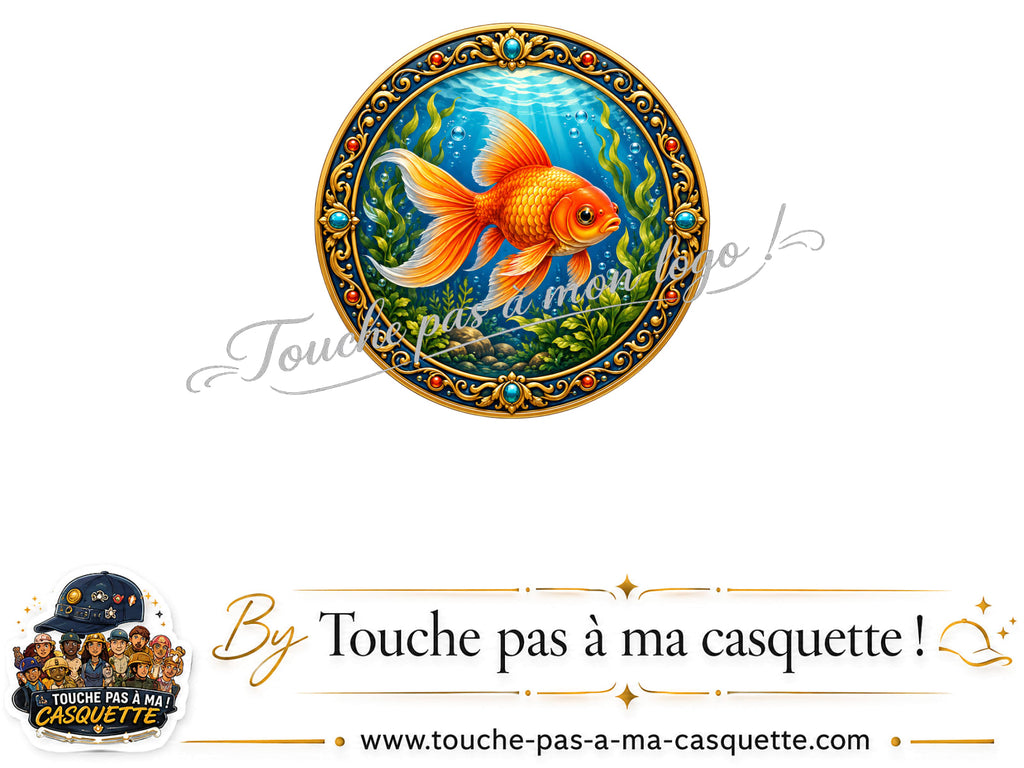Logo logo407 / motif Poisson rouge aquarium utilisé sur la casquette 5 cm