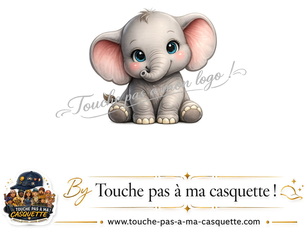 Logo logo385 / motif Éléphanteau kawaii utilisé sur la casquette 7 cm