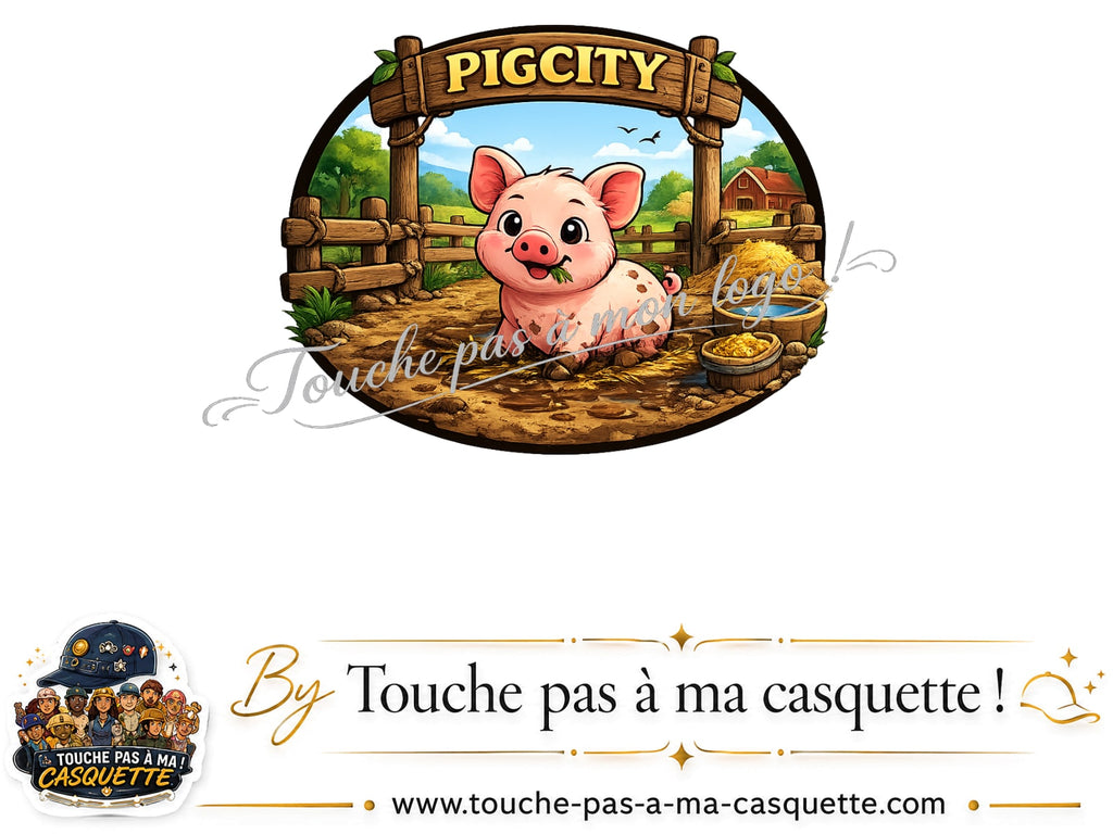 Logo logo435 / motif Pigcity cochon utilisé sur la casquette 3 cm