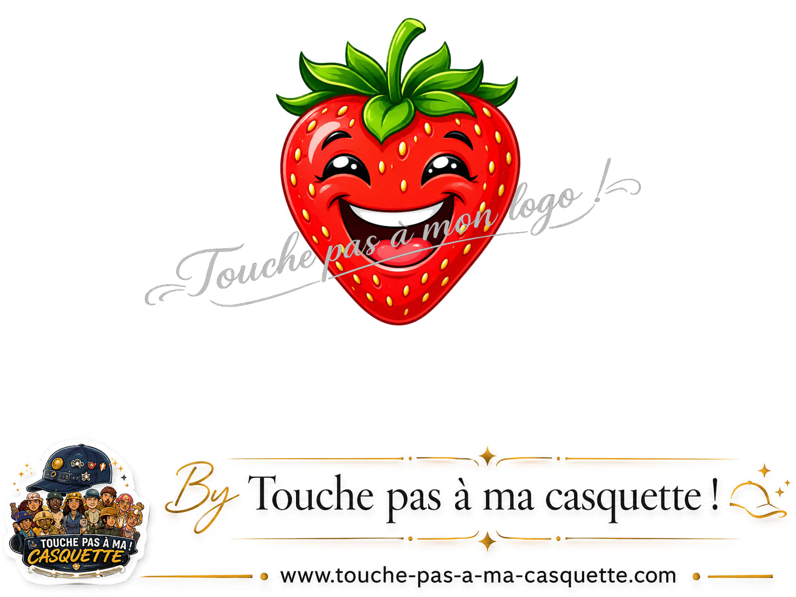 Motif Fraise souriante utilisé sur la casquette Rose délavé 3 cm