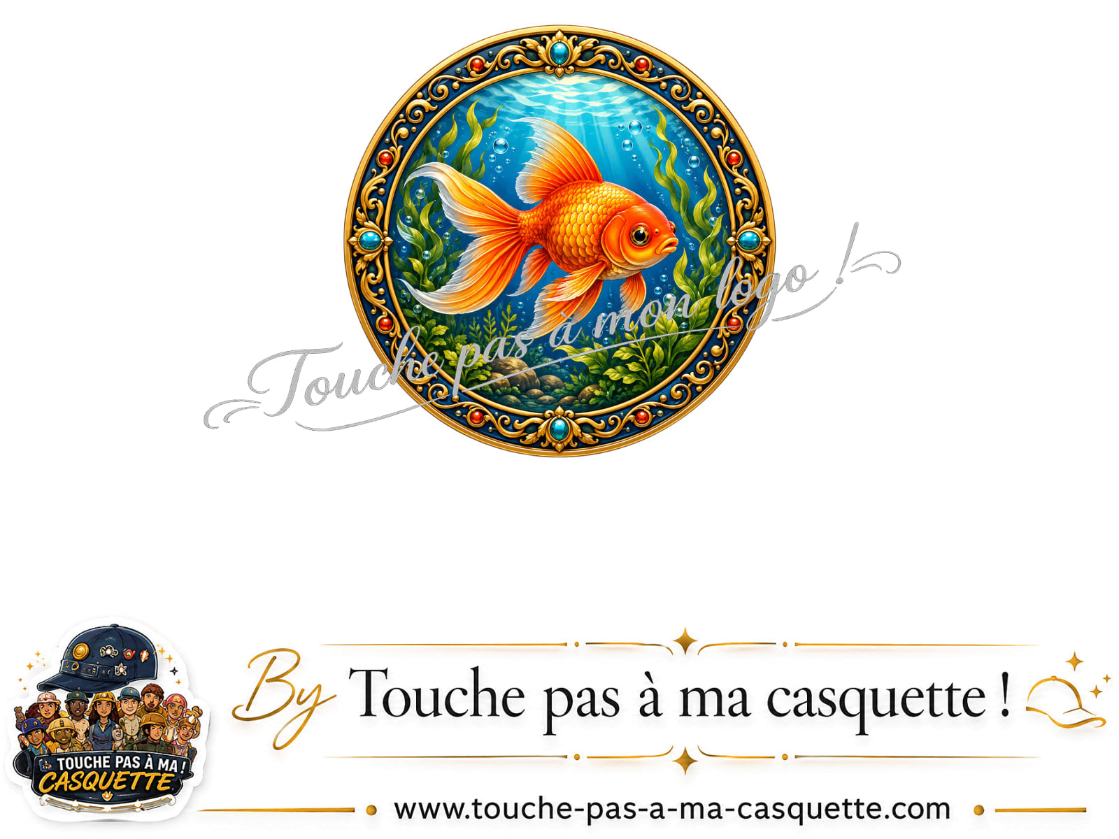 Logo logo407 / motif Poisson rouge aquarium utilisé sur la casquette 3 cm