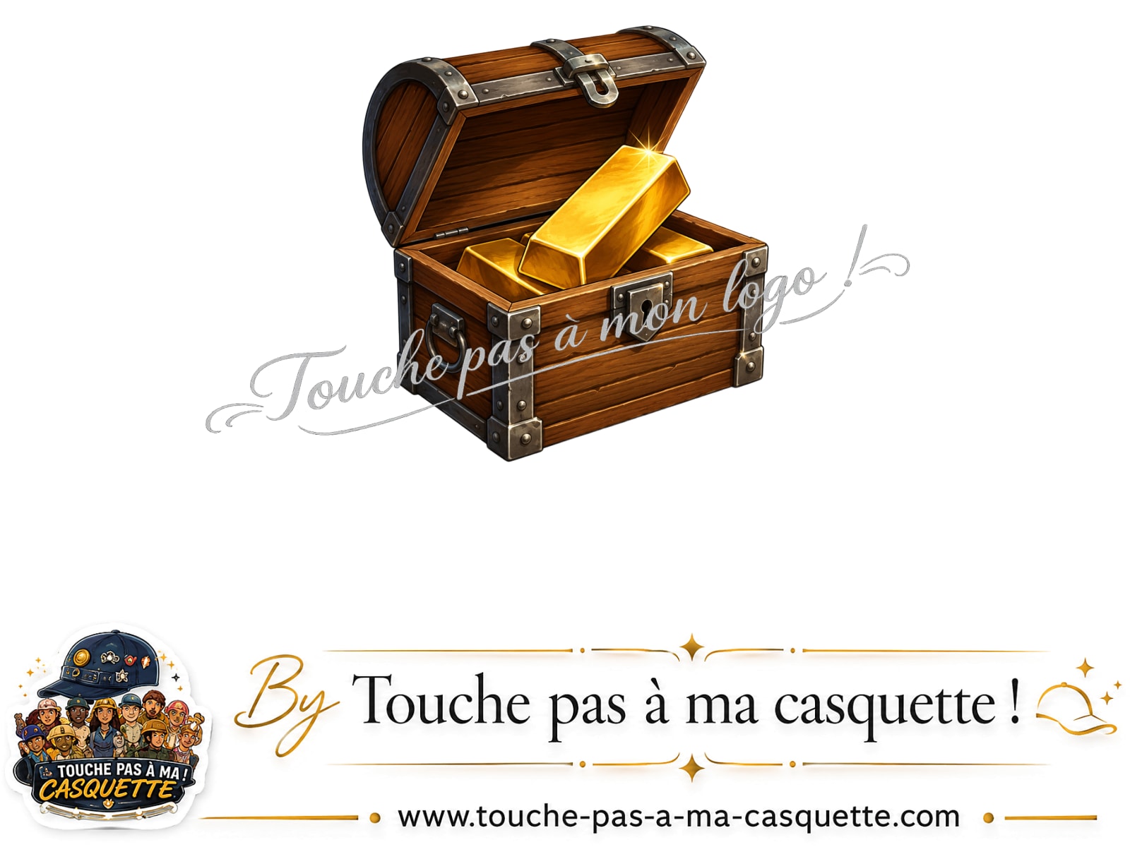 Motif Coffre au trésor utilisé sur la casquette Gris délavé 5 cm