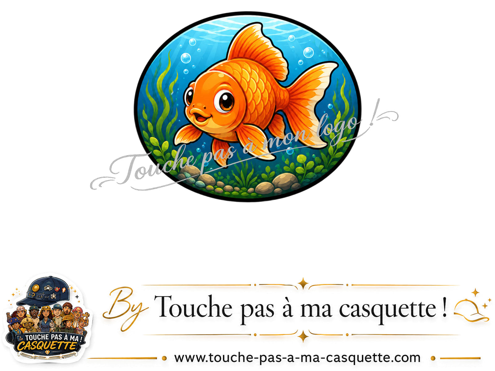 Logo logo438 / motif Poisson rouge ovale utilisé sur la casquette 5 cm