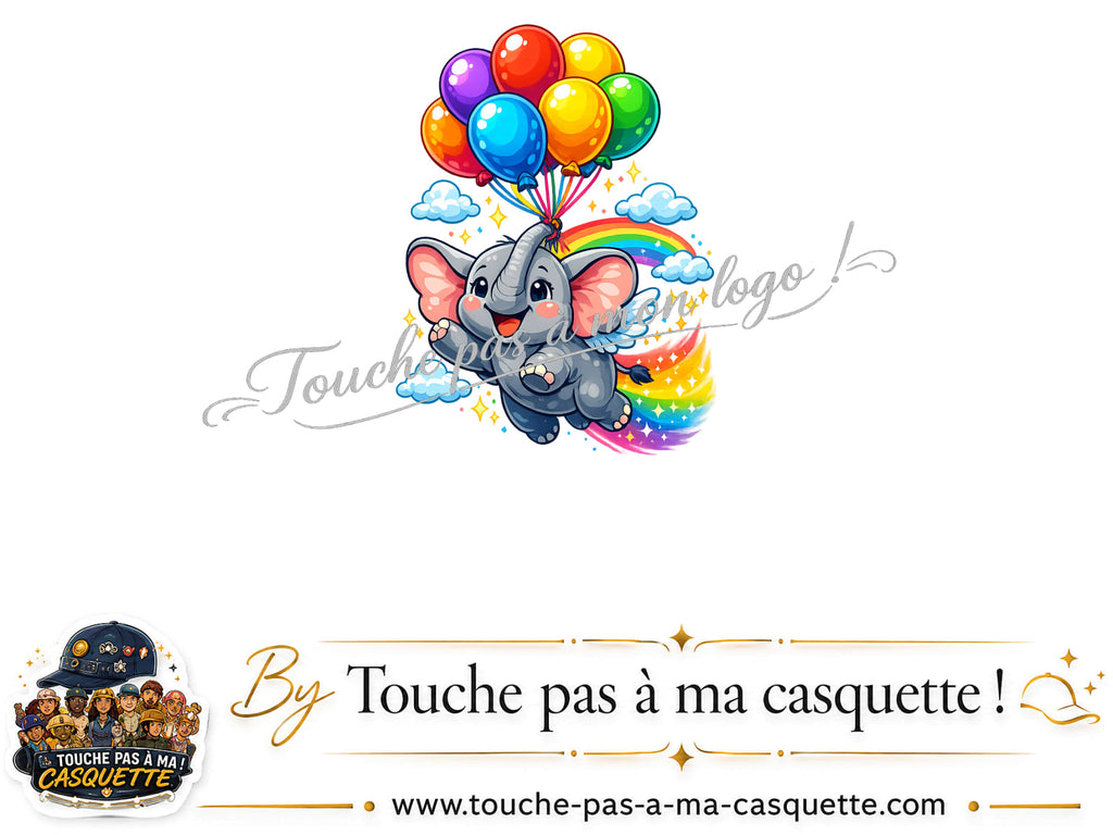 Motif Éléphant aux ballons utilisé sur la casquette Noir délavé 7 cm