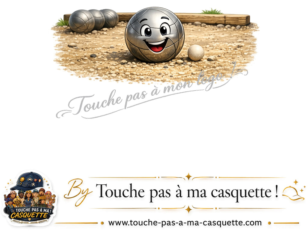 Motif Boule de pétanque souriante utilisé sur la casquette Violet délavé 3 cm