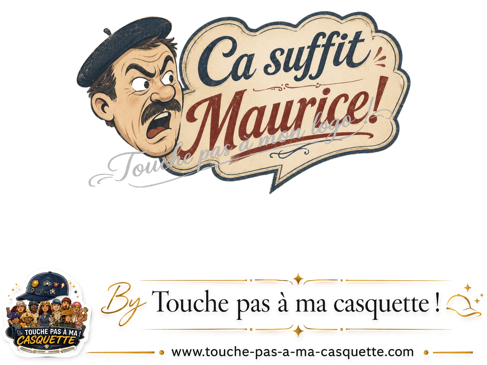 Logo logo308 / motif Ça suffit Maurice avec personnage utilisé sur la casquette 3 cm