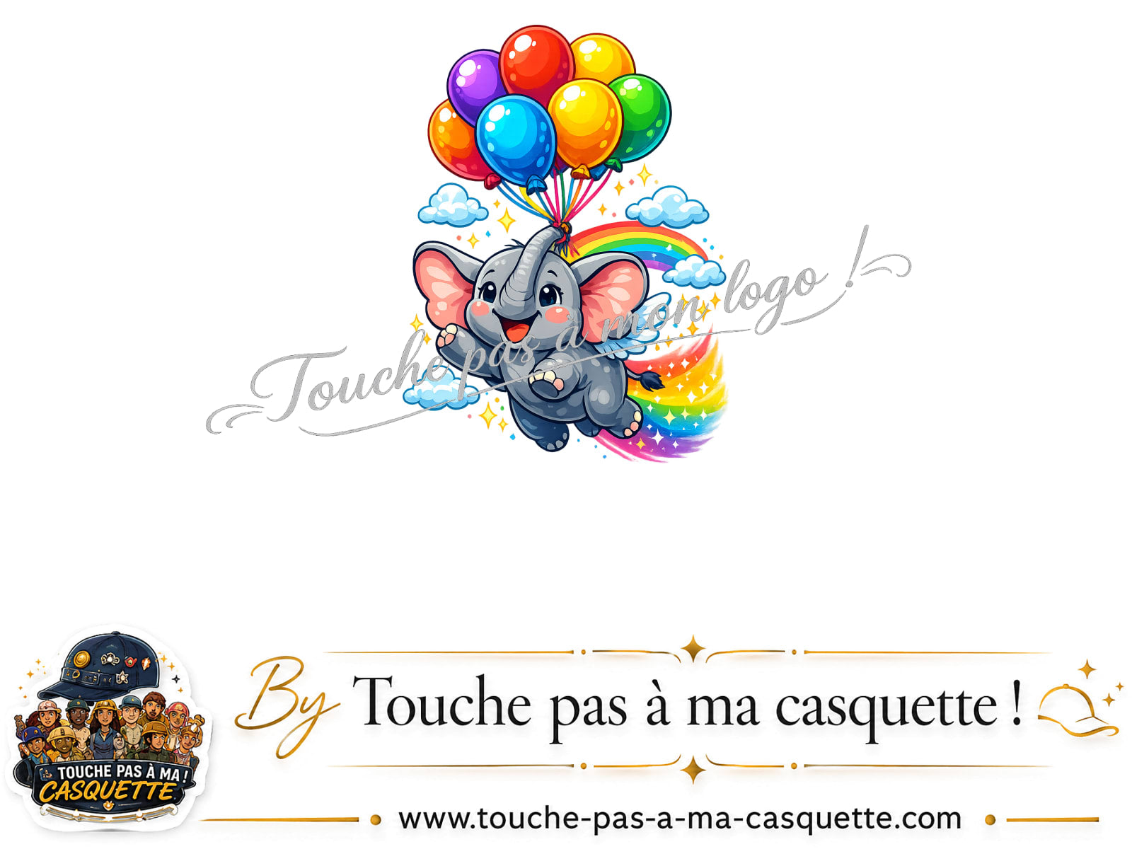 Motif Éléphant aux ballons utilisé sur la casquette Violet délavé 5 cm
